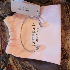 Kate spade bagged tag bangle silver heart bracelet two swarsowski on end